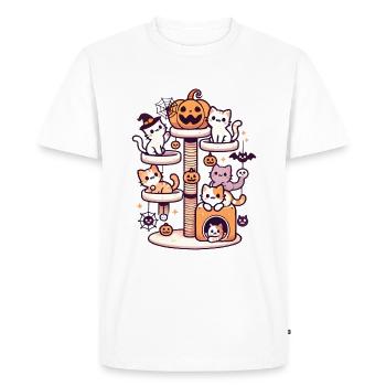 Halloween Cat Tree with Cute Kittens - Men's Premium Organic T-Shirt - white - Front - Nico (187cm)