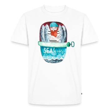 Marin dans la boîte de sardines / Sea la vie - T-shirt Premium bio Homme - blanc - Devant - Nico (187cm)
