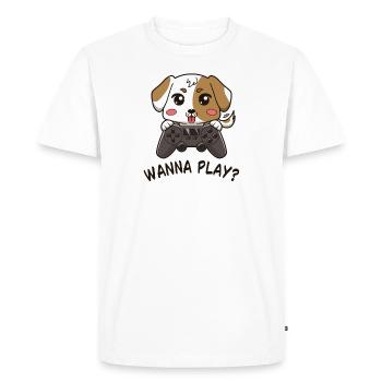 Petit chiot mignon de style dessin animé avec manette de jeu - T-shirt Premium bio Homme - blanc - Devant - Nico (187cm)
