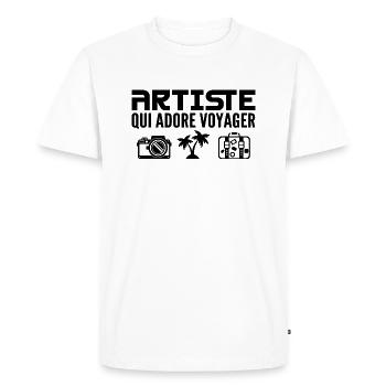 Voyageurs & Artistes : Passion & Découverte - T-shirt Premium bio Homme - blanc - Devant - Nico (187cm)