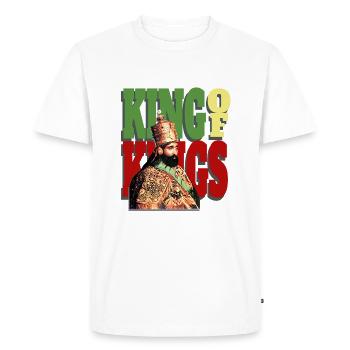 Haile Selassie I. Rastafari with Rasta Crown - Men's Premium Organic T-Shirt - white - Front - Nico (187cm)
