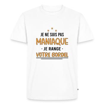 je ne suis pas maniaque je range votre bordel - T-shirt Premium bio Homme - blanc - Devant - Nico (187cm)