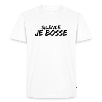 T shirt Silence je bosse. cadeau travail - T-shirt Premium bio Homme - blanc - Devant - Nico (187cm)