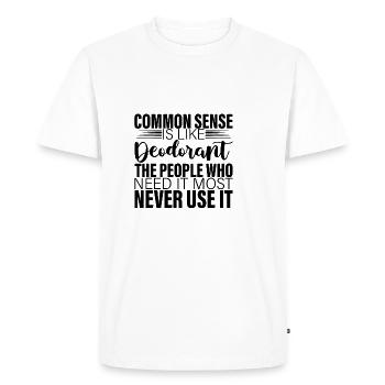 Le bon sens est comme le déodorant 2 - T-shirt Premium bio Homme - blanc - Devant - Nico (187cm)