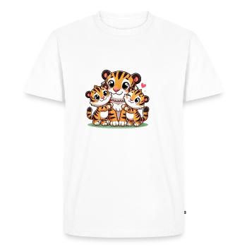Parent tigre aimant avec deux enfants mignons - T-shirt Premium bio Homme - blanc - Devant - Nico (187cm)