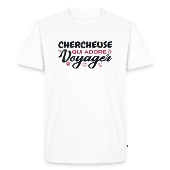 Chercheuse globe-trotteuse passionnée de voyages - T-shirt Premium bio Homme - blanc - Devant - Nico (187cm)