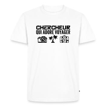 Voyageurs & Chercheurs : Passion & Découverte - T-shirt Premium bio Homme - blanc - Devant - Nico (187cm)
