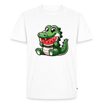 Crocodile With Watermelon Fruity Cute - Men's Premium Organic T-Shirt - white - Front - Nico (187cm)