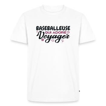 Baseballeuse globe-trotteuse passionnée de voyages - T-shirt Premium bio Homme - blanc - Devant - Nico (187cm)