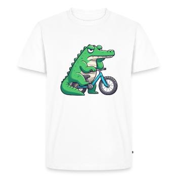 Drôle de crocodile sur le vélo ennuyeux - T-shirt Premium bio Homme - blanc - Devant - Nico (187cm)