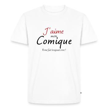 J'aime mon comique il me fait rire cadeau humour - T-shirt Premium bio Homme - blanc - Devant - Nico (187cm)