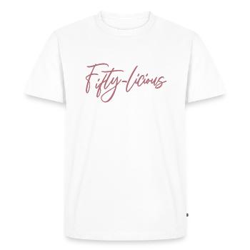 Fifty-Licious Funny 50th Birthday Party Men Women - Men's Premium Organic T-Shirt - white - Front - Nico (187cm)
