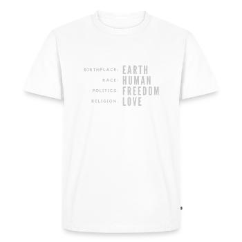 Lieu de naissance Course à la vie humaine Politique Liberté Amour - T-shirt Premium bio Homme - blanc - Devant - Nico (187cm)