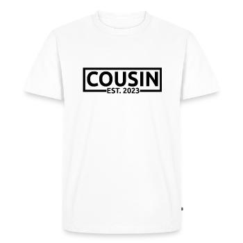 Cousin Est. 2023, bientôt cadeau de grossesse cousine - T-shirt Premium bio Homme - blanc - Devant - Nico (187cm)