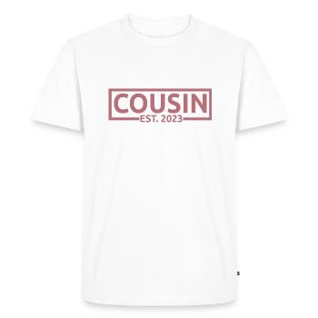 Cousin Est. 2023, bientôt cadeau de grossesse cousine - T-shirt Premium bio Homme - blanc - Devant - Nico (187cm)
