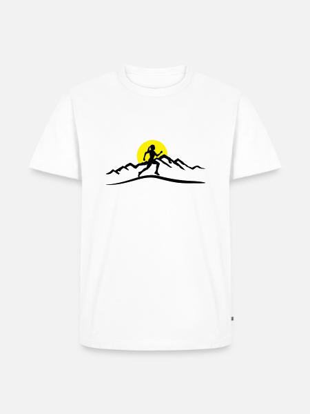 Running Woman, Runner & Mountains & Sun - Men's Premium Organic T-Shirt - white