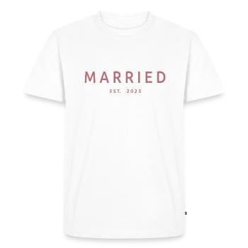 Marié Est. 2023 - Cadeau de mariage hommes et femmes - T-shirt Premium bio Homme - blanc - Devant - Nico (187cm)