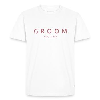 Groom Est. 2023 Engagement Gift Groom's Wedding - Men's Premium Organic T-Shirt - white - Front - Nico (187cm)