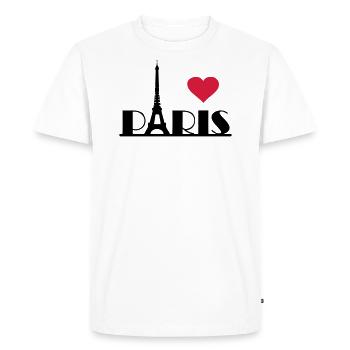 J'aime Paris France Tour Eiffel Coeur - T-shirt Premium bio Homme - blanc - Devant - Nico (187cm)