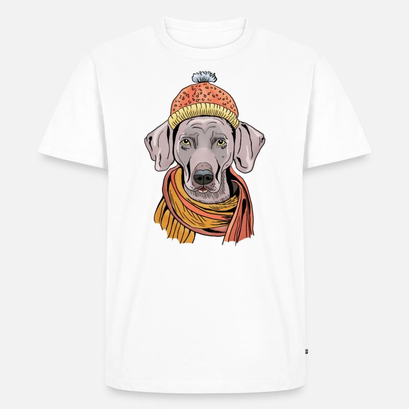 Hundebraque mit Mütze - Männer Premium Bio T-Shirt - Weiß