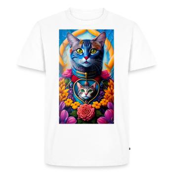 Cat portrait wrapped in flowers - Men's Premium Organic T-Shirt - white - Front - Nico (187cm)