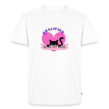 "Qualified Black Cat Lover" - Black Cat Heart - Men's Premium Organic T-Shirt - white - Front - Nico (187cm)
