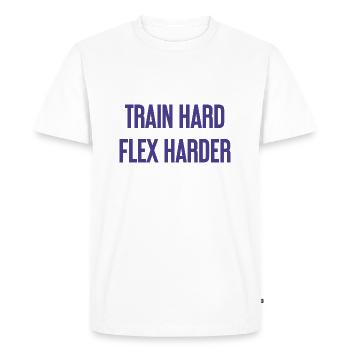 Train Hard Flex Harder - Men's Premium Organic T-Shirt - white - Front - Nico (187cm)