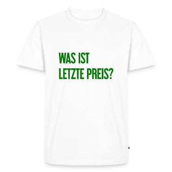 Quel est le dernier prix ? - T-shirt Premium bio Homme - blanc - Devant - Nico (187cm)
