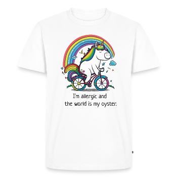 Licorne sur un vélo avec le slogan « allergique » - T-shirt Premium bio Homme - blanc - Devant - Nico (187cm)
