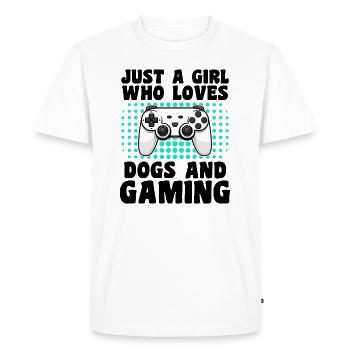 Gamer et Amoureuse des Chiens et les Jeux Vidéo - T-shirt Premium bio Homme - blanc - Devant - Nico (187cm)