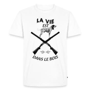 La Vie Est Dans Le Bois Humour Chasseur - T-shirt Premium bio Homme - blanc - Devant - Nico (187cm)