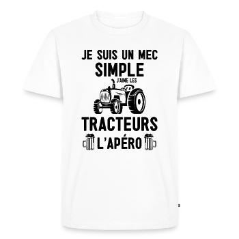 Je suis Un Mec Simple Tracteurs et Apéro - T-shirt Premium bio Homme - blanc - Devant - Nico (187cm)