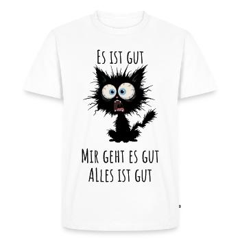 Tired Cat With Huge Eyes Funny Shirt - Men's Premium Organic T-Shirt - white - Front - Nico (187cm)