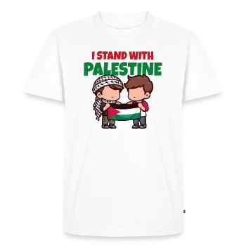 I stand with Palestine. Friends with flag Keffiyeh - T-shirt Premium bio Homme - blanc - Devant - Nico (187cm)