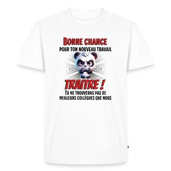 Cadeau départ collègue de travail - T-shirt Premium bio Homme - blanc - Devant - Nico (187cm)