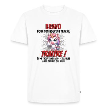 Cadeau départ collègue de travail - T-shirt Premium bio Homme - blanc - Devant - Nico (187cm)