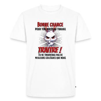 Cadeau départ collègue de travail - T-shirt Premium bio Homme - blanc - Devant - Nico (187cm)