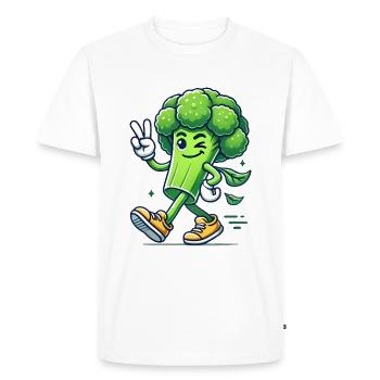 Cool Walking Broccoli Cartoon Design - Men's Premium Organic T-Shirt - white - Front - Nico (187cm)