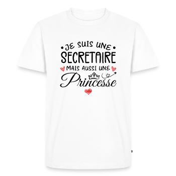 Je Suis Une Secrétaire, Mais Aussi Une Princesse - T-shirt Premium bio Homme - blanc - Devant - Nico (187cm)