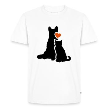 Chat et chien ensemble Cat and Dog together Love - T-shirt Premium bio Homme - blanc - Devant - Nico (187cm)