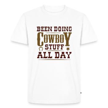 J’ai fait des trucs de cow-boy toute la journée - T-shirt Premium bio Homme - blanc - Devant - Nico (187cm)