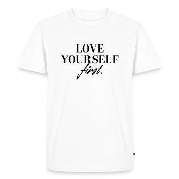 Love yourself first - Men's Premium Organic T-Shirt - white - Front - Nico (187cm)