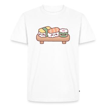 Cute Japanese Sushi Trio Egg, Salmon And Maki - Men's Premium Organic T-Shirt - white - Front - Nico (187cm)
