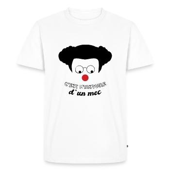 C'est l'histoire d'un mec - Humour Hommage Coluche - T-shirt Premium bio Homme - blanc - Devant - Nico (187cm)