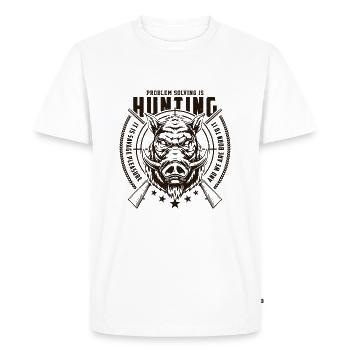 PROBLEM SOLVING IS HUNTING - T-shirt Premium bio Homme - blanc - Devant - Nico (187cm)