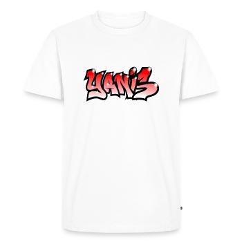 graffiti tag prénom YANIS rouge - T-shirt Premium bio Homme - blanc - Devant - Nico (187cm)