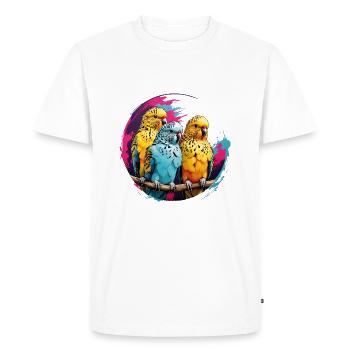 Trois perruches sur roue chromatique - T-shirt Premium bio Homme - blanc - Devant - Nico (187cm)