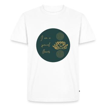 Lotus flower and flower of life with saying - Men's Premium Organic T-Shirt - white - Front - Nico (187cm)
