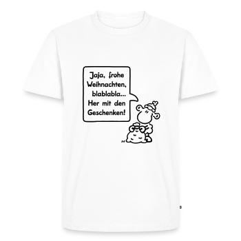 Jaja, frohe Weihnachten, blablabla... Her mit den - Männer Premium Bio T-Shirt - Weiß - Vorne - Nico (187cm)