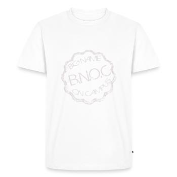 Big Name On Campus (slim-fit) - Men's Premium Organic T-Shirt - white - Front - Nico (187cm)